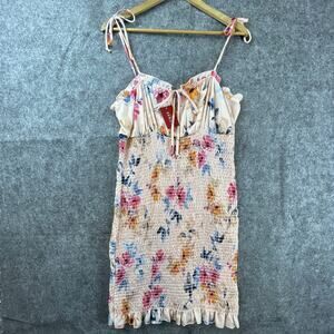 Guess Miley Smocked Dress XL Ruched Tie Bow Milkmaid Bust Ruffle Light Romantic
